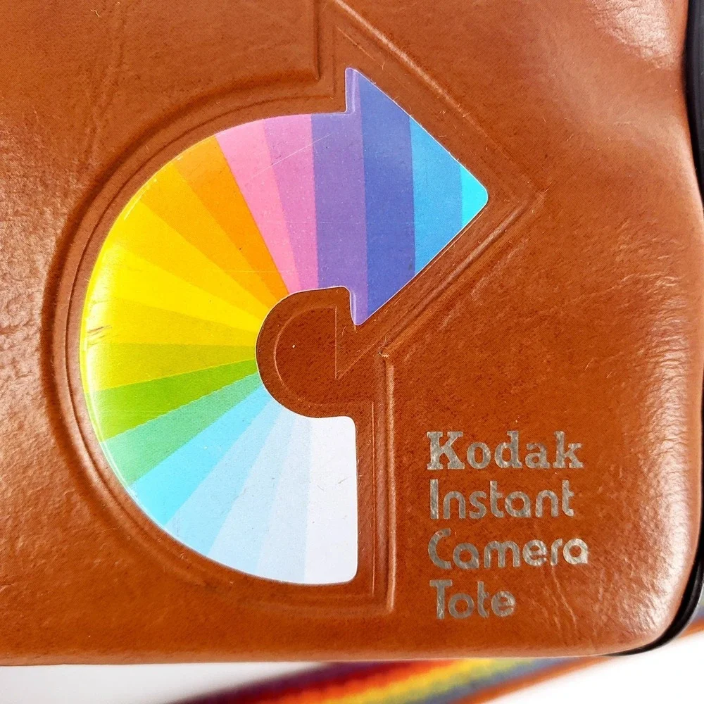Vintage Kodak Instant Camera Tote Carrying Case Bag w/ Rainbow Strap Print Pouch